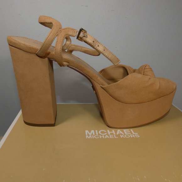 NiB Hard to Find Michael Kors Suri Platform 10 M Peanut Suede Leather - Picture 1 of 11